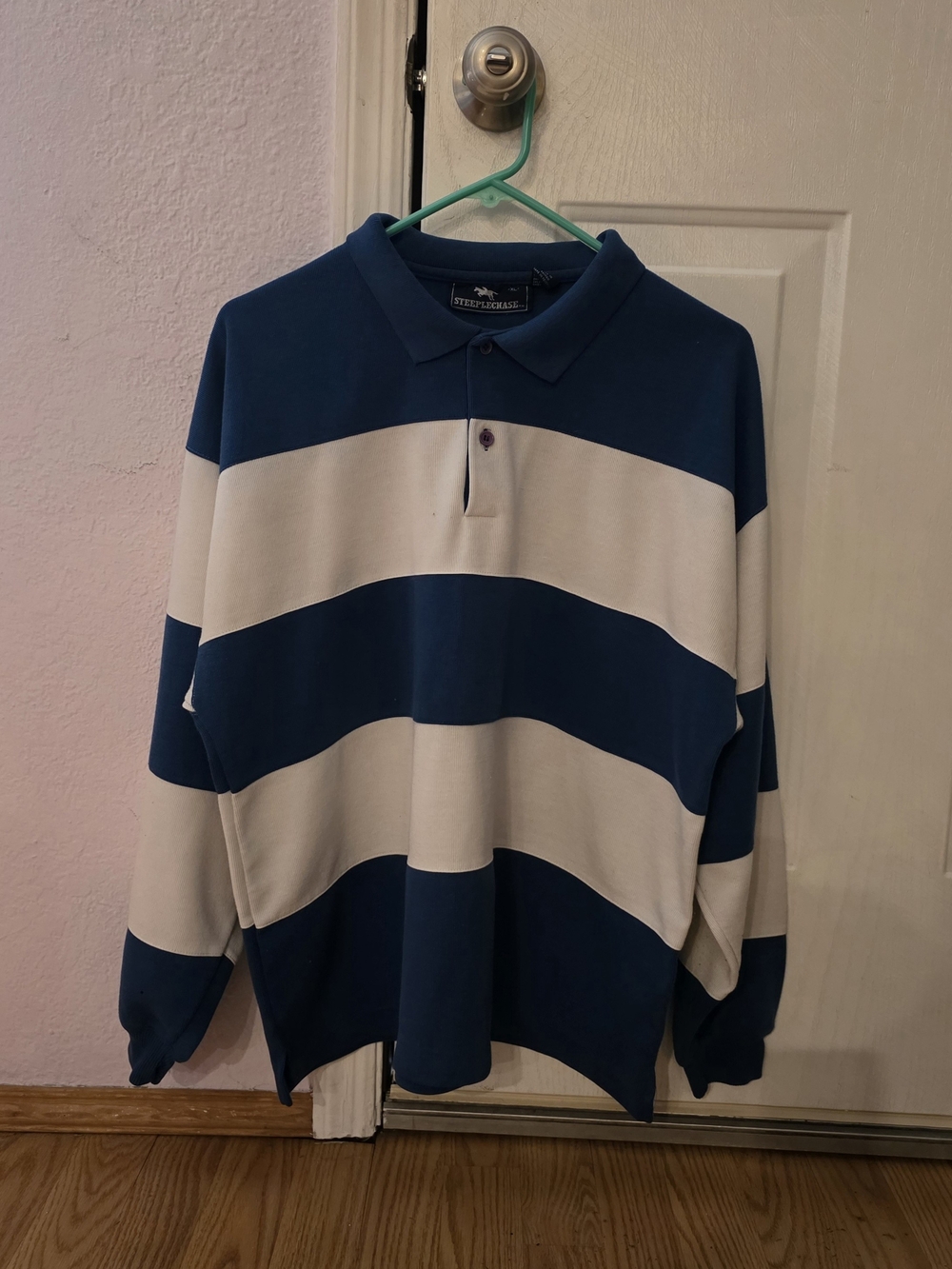 Steeplechase Mens XL Striped Blue & White Long-Sleeve Polo